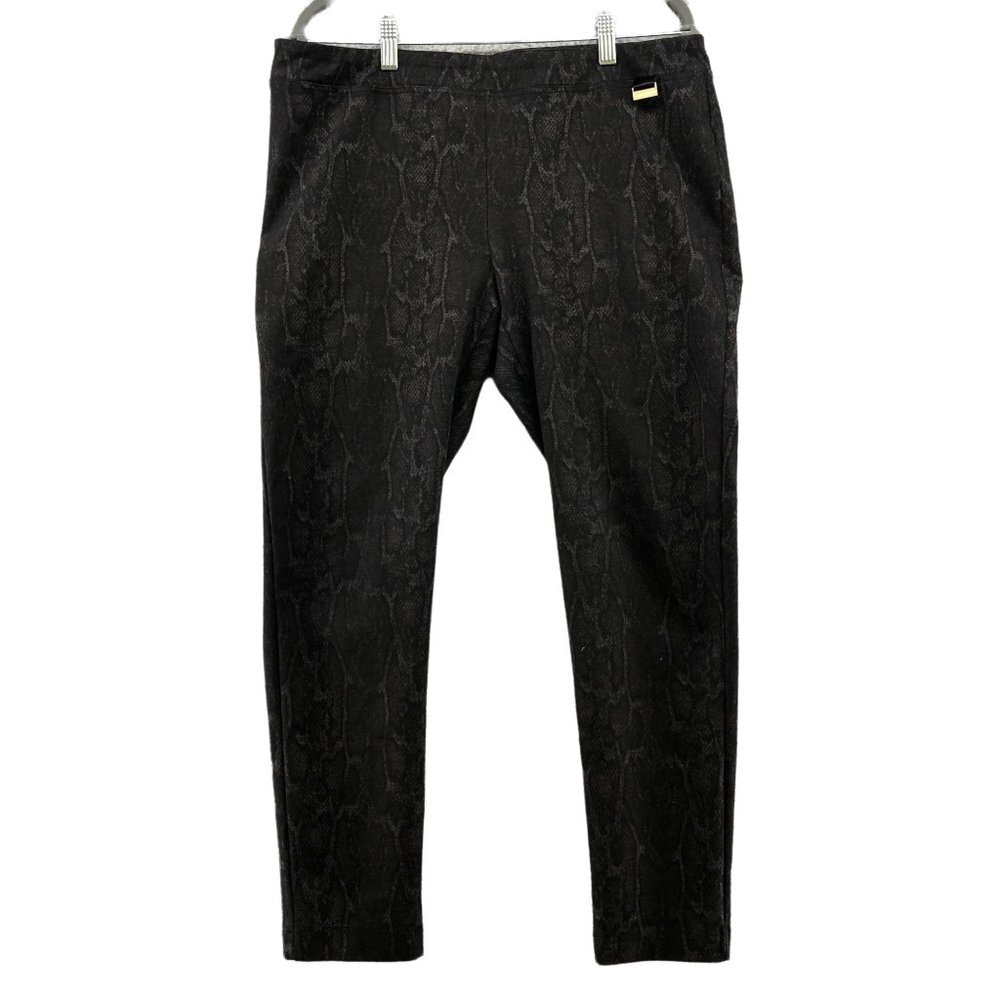 Calvin Klein Ponte Leggings Pants Womens L Snakeskin Print Black Gray High Rise